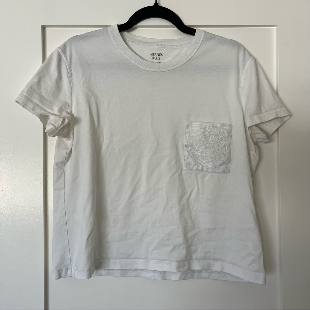 Hermès White T-Shirt with Mosaique Pocket